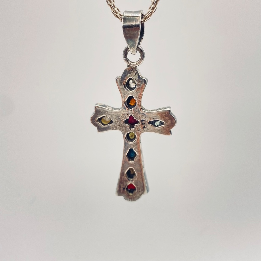Sterling Silver Navrantha Cross Pendant and Woven Mesh Italian Chain 24” - Picture 4 of 16